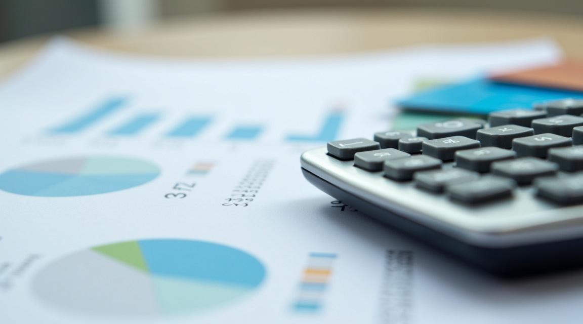 Calculadora y tarjetas de crédito en un escritorio, simbolizando el análisis financiero y el endeudamiento.