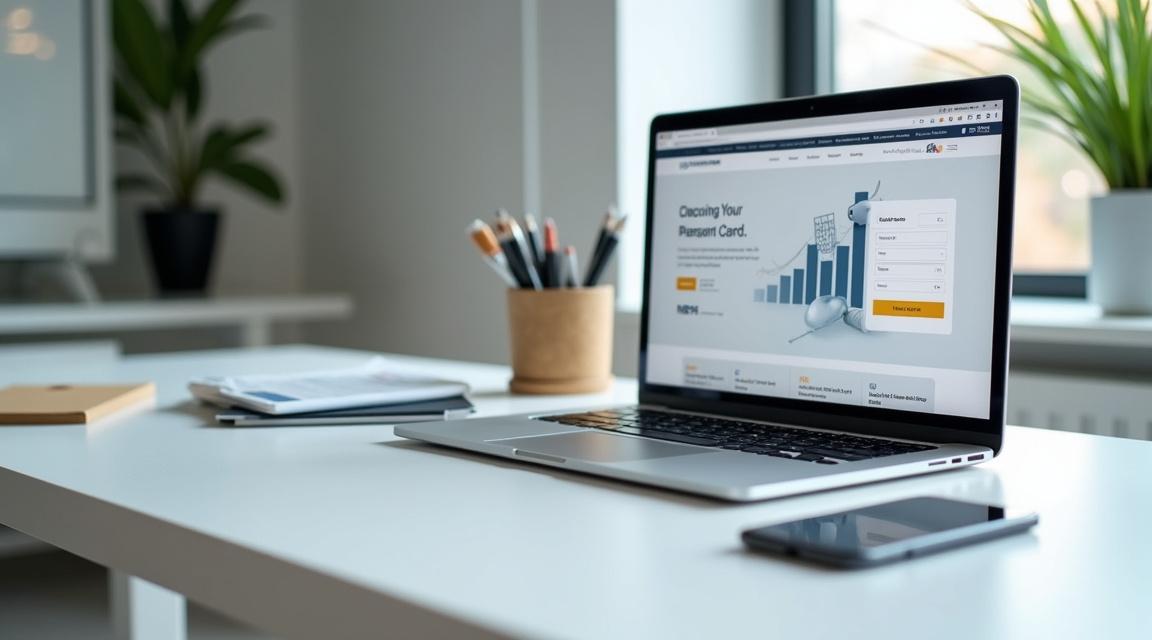 Escritorio moderno con ordenador portátil mostrando una web de comercio electrónico y un smartphone, simbolizando el pago aplazado online.