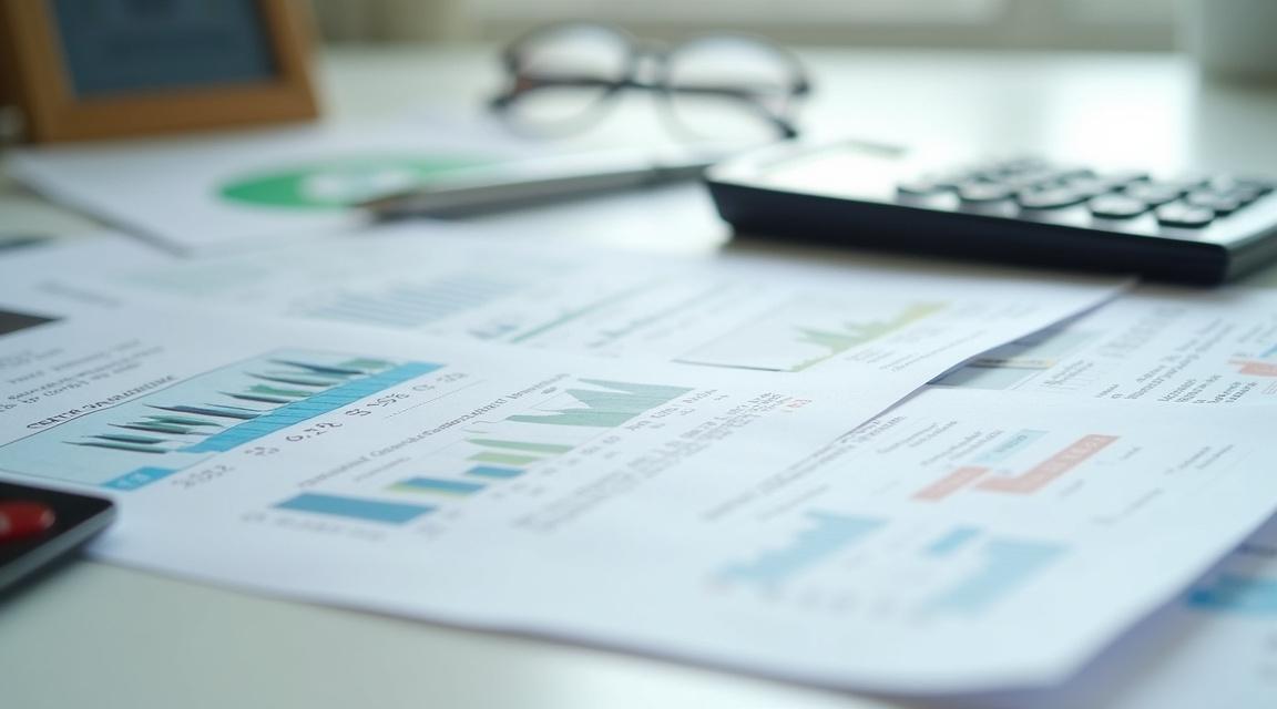 Documentos financieros, tarjeta de crédito y calculadora sobre una mesa, representando decisiones crediticias.