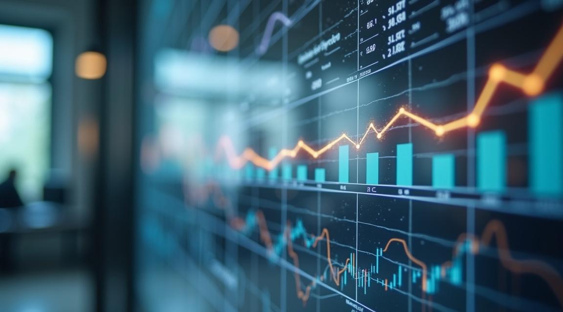 Representación visual de datos financieros y gráficos que simbolizan la evaluación del Score Datacrédito.