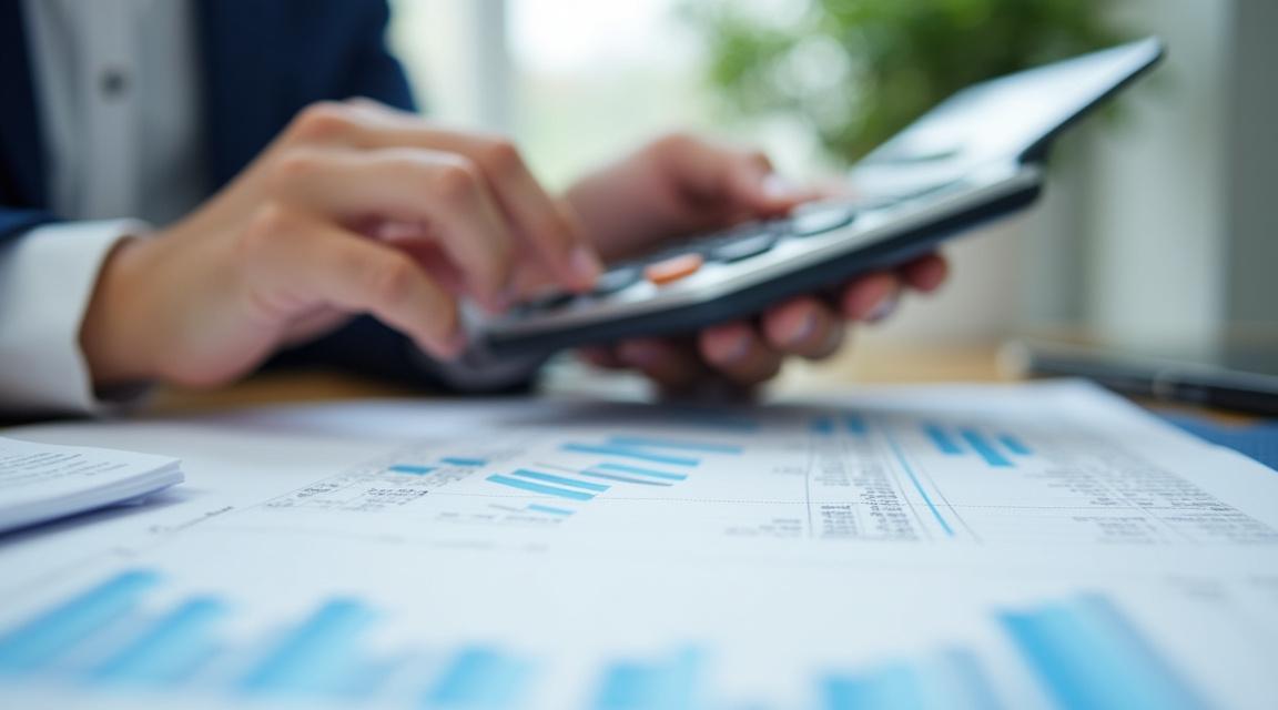 Persona analizando documentos financieros con calculadora, representando la TCEA y decisiones de crédito.